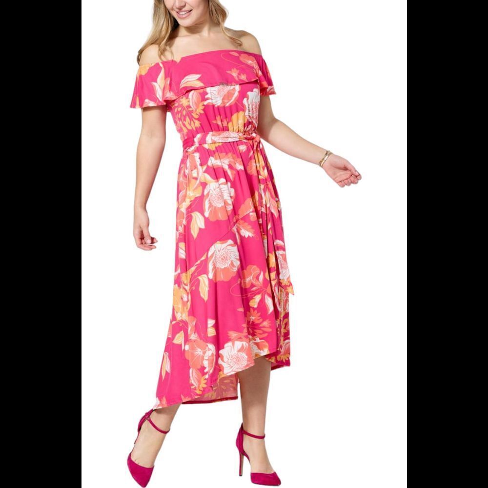 C Wonder by Christian Siriano Off Shoulder Flounce Dress Lipstick Pink - Petite